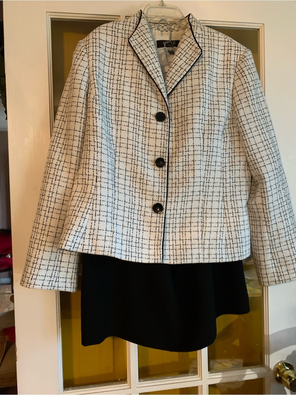 Le Suit White Jacket with Black Windowpane and Trim